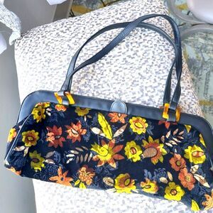 Vtg 90sParadox OBLONG SHAPED VELVET & LEATHER SHOULDER BAG 17" NWOT Divided